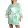 In Bloom By Jonquil Lace Trim Satin Wrap In Celedon
