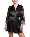 In Bloom By Jonquil Lace Trim Satin Wrap Robe In Black