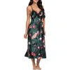 In Bloom By Jonquil Lace Trim Stretch Satin Nightgown In Forest Green