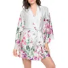 In Bloom By Jonquil Satin Floral Border Wrap Robe In Pale Sage