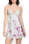 In Bloom By Jonquil Satin Floral Border Chemise In Pale Sage