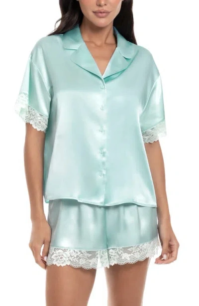 In Bloom By Jonquil Lillie Lace Trim Satin Shorts Pajamas In Blue