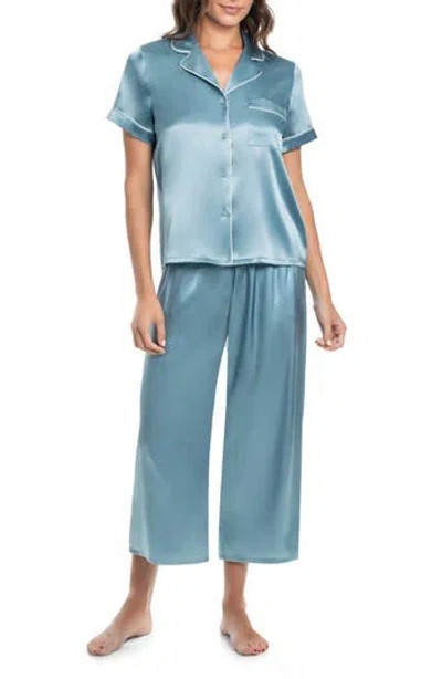 In Bloom By Jonquil Loretta Short Sleeve Satin Pajamas In Blue