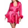 In Bloom By Jonquil Marabou Chemise & Wrap Set In Pink