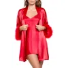 In Bloom By Jonquil Marabou Chemise & Wrap Set In Red