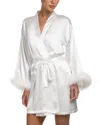 In Bloom By Jonquil Feather Trim Satin Robe In Ivory