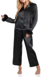 In Bloom By Jonquil Nayeli Marabou Trim Satin Top & Pants Pajamas In Black