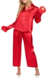 In Bloom By Jonquil Nayeli Marabou Trim Satin Top & Pants Pajamas In Red