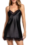 In Bloom By Jonquil Paulina Lace Trim Satin Chemise In Black
