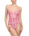 In Bloom By Jonquil Annalee Embroidered Lace Thong Teddy In Orchid Pink