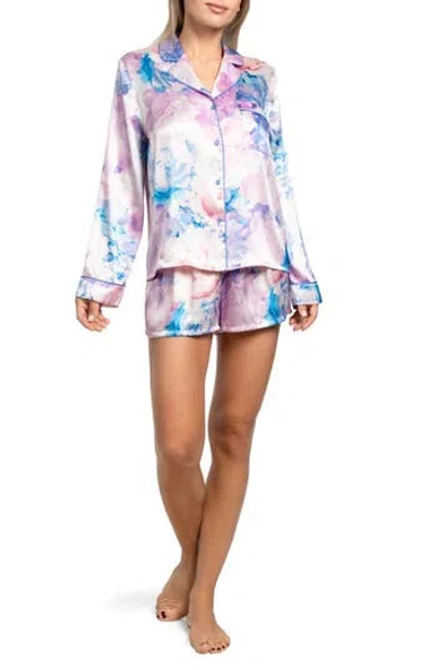 In Bloom By Jonquil Qwin Floral Satin Short Pajamas In Ballet Pink