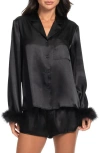 In Bloom By Jonquil Rory Feather Trim Satin Short Pajamas In Black