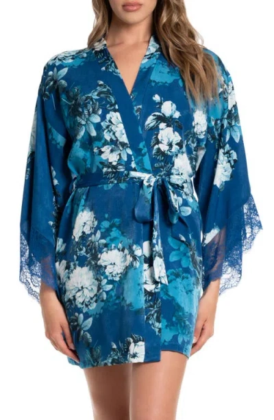 In Bloom By Jonquil Rosalia Floral Lace Trim Satin Wrap In Evening Blue