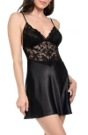 In Bloom By Jonquil Rosalie Lace Trim Satin Chemise In Black