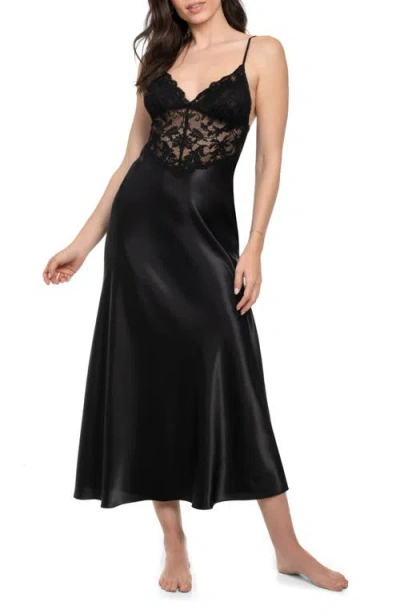 In Bloom By Jonquil Rosalie Satin & Lace Nightgown In Black