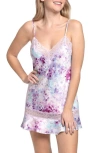 In Bloom By Jonquil Floral Satin Lace Inset Chemise In Lavender