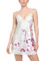 In Bloom By Jonquil Satin Floral Border Chemise In Pale Sage