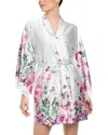 In Bloom By Jonquil Satin Floral Border Wrap Robe In Pale Sage