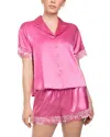 In Bloom By Jonquil Satin Floral Lace Shortie Pajama Set In Orchid Pink