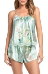 In Bloom By Jonquil Stefani Floral Satin Camisole & Shorts Pajamas In Green