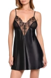 In Bloom By Jonquil Dot Mesh Satin Chemise In Black