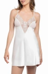 In Bloom By Jonquil Tasha Dotted Mesh & Lace Trim Satin Chemise In White