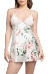 In Bloom By Jonquil Tatiana Floral Lace Trim Satin Chemise In Multi