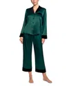 In Bloom By Jonquil Velvet Trim Satin Pajama Set In Green