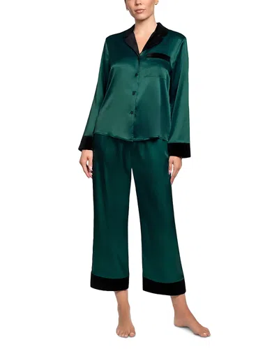 In Bloom By Jonquil Velvet Trim Satin Pajama Set In Green