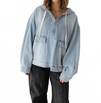 In February Abigail Hooded Jacket In Washed Denim In Blue