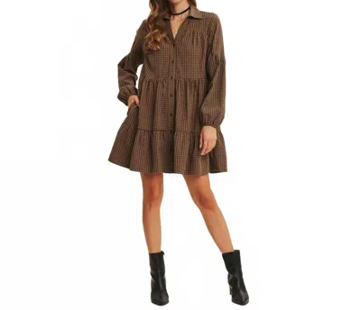 In February Abigail Plaid Tiered Babydoll Mini Dress In Brown