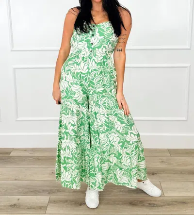 In February Airy Floral Leaf Print Jumpsuit In Green