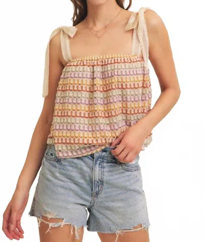 In February Amelia Crochet Ribbon Top In Beige Multi In Brown