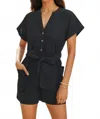In February Ava Linen Blend Romper In Black In Black