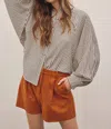 In February Balloon Sleeve Button Down Stripe Shirt In Black/white