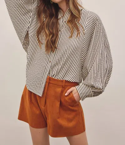 In February Balloon Sleeve Button Down Stripe Shirt In Black/white