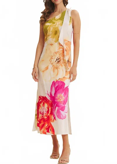 In February Bloom One Shoulder Midi Dress In Multi