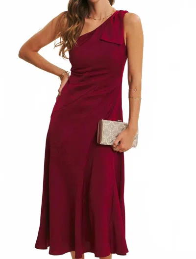 In February Bordeaux One Shoulder Midi Dress In Burgundy In Red
