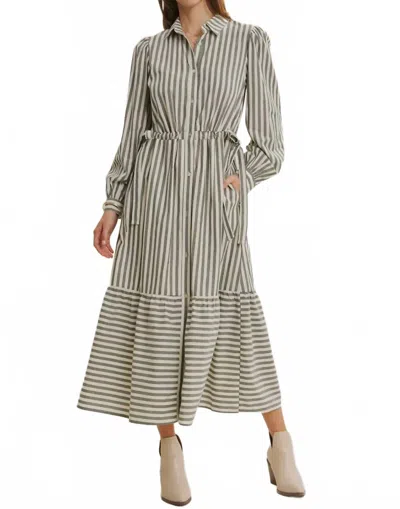 In February Bostyn Stripe Long Sleeve Maxi Dress In Dark Green In Multi