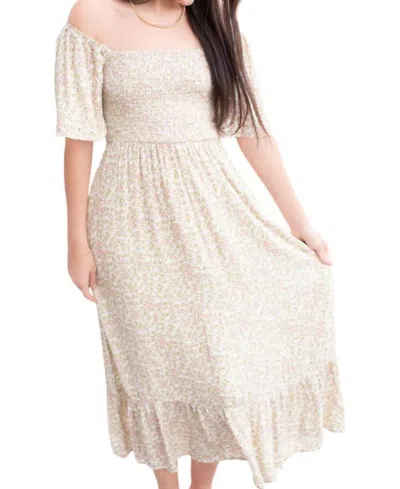 In February Breathable Gauze Smocked Dress In Beige