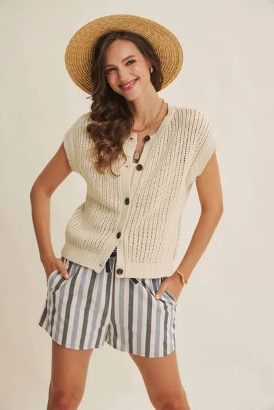 In February Breezy Open Knit Button-down Sweater Vest In Natural In Neutral