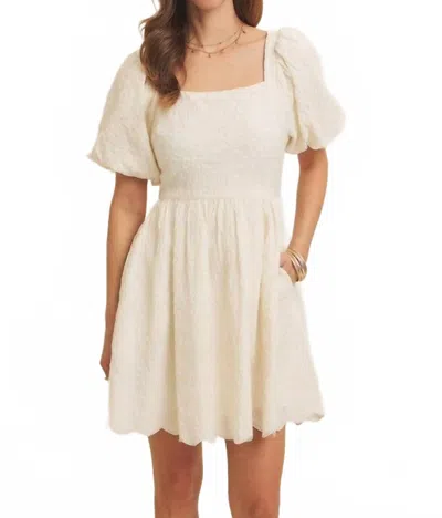 In February Bubble Sleeve Mini Dress In Ivory In White