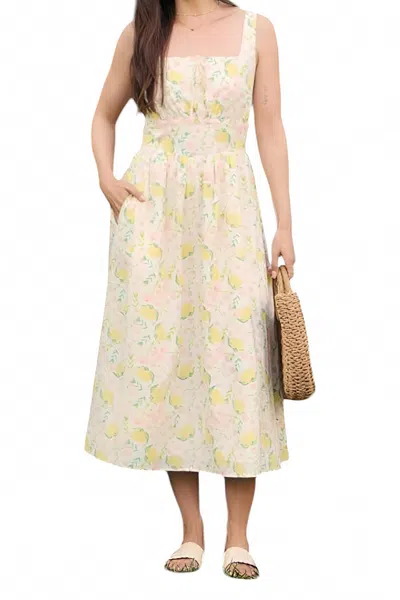 In February Bustier Square Neck Floral Midi Dress In Cream Multi In Sand