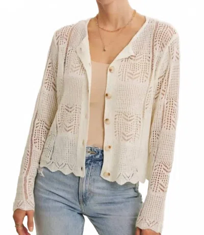 In February Classic Pointelle Knit Button-down Cardigan In White