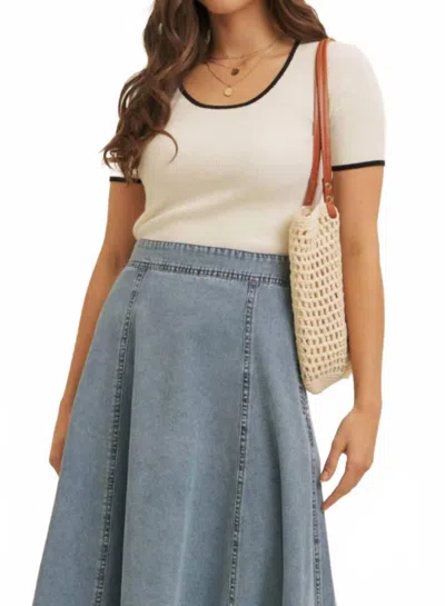 In February Contrast Edge Scoop Neck Rib Sweater Top In Cream In Neutral