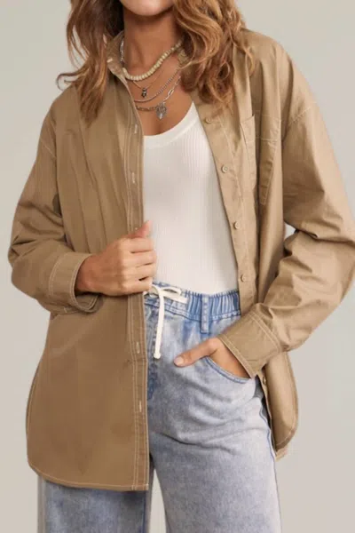 In February Contrast Stitch Button Down Shirt In Taupe In Grey