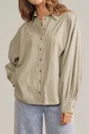 In February Cotton Button Down Top In Light Olive In Multi