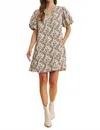 In February Cream Mini A-line Dress With Black Floral Details - 'savannah Dress' In Vanilla In Brown