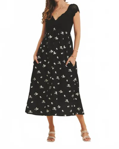 In February Crochet Sweater Floral Midi Dress In Black