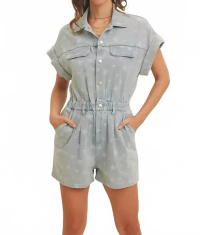 In February Denim Star Romper In Blue In Gray